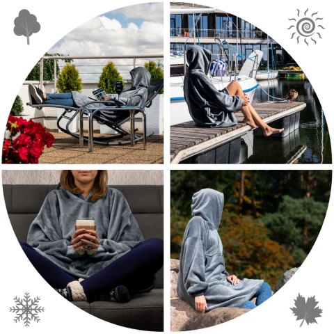 Szara bluza koc oversize 2w1 – ciepła i miękka narzutka, która po złożeniu staje się poduszką, idealna na każdą porę roku