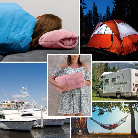 Różowa bluza koc dla dziecka – miękki polarowy koc z rękawami idealny do domu, podróży, na kemping i na jacht
