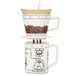 Ceramiczny dripper do kawy z kubkiem 350 ml – zestaw do parzenia kawy przelewowej z filtrem papierowym