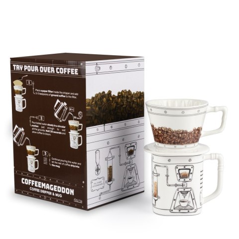 Zestaw do kawy drip z kubkiem ceramicznym 350 ml – dripper z filtrem papierowym w opakowaniu prezentowym
