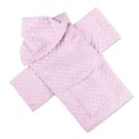 Różowa bluza-kocyk dziecięca z kapturem i dużą kieszenią, wykonana z miękkiego materiału minky w wypustki