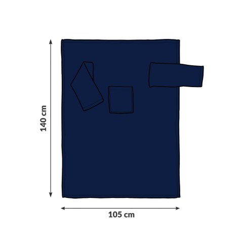 Koc z rękawami dla dziecka 140x105 cm – granatowy koc polarowy z wymiarami
