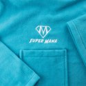 Turkusowa bluza koc Super Mama z haftem – miękka i ciepła bluza oversize z praktyczną kieszenią, idealny prezent dla mamy