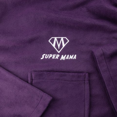 Fioletowa bluza koc Super Mama z haftem – ciepła i miękka bluza oversize z praktyczną kieszenią, idealny prezent dla mamy