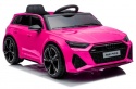 Rozowe auto na akumulator Audi RS6 dla dzieci – sportowy samochodzik elektryczny z licencja, widok z przodu
