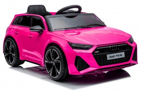 Rozowe auto na akumulator Audi RS6 dla dzieci – sportowy samochodzik elektryczny z licencja, widok z przodu