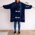 Granatowa bluza koc oversize 95x85 cm – rozmiar uniwersalny, szerokie rękawy i luźny krój zapewniają maksymalny komfort i ciepło