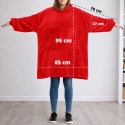 Wymiary czerwonej kocobluzy oversize z kapturem – długość 95 cm, szerokość 85 cm, rękaw 76 cm