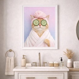 Plakat z ramą do łazienki Kot w SPA pastel 30x40