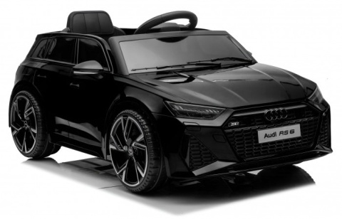 Auto na akumulator dla dziecka Audi RS6 czarne, widok boczny, napęd 4x4, duże koła EVA, model premium