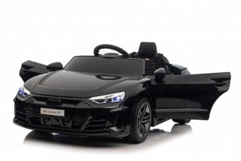 Czarne Audi RS e-tron GT na akumulator dla dzieci z otwieranymi drzwiami i światłami LED