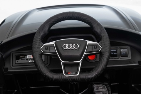 Audi RS e-tron GT na akumulator dla dzieci – efektowne przednie światła LED w czarnym modelu