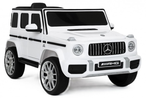 Biały Mercedes G63 AMG samochód na akumulator dla dzieci - widok z przodu