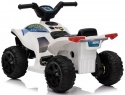 Biały quad elektryczny ATV dla dziecka – widok z tyłu, stabilne koła i solidna konstrukcja zapewniająca bezpieczną jazdę