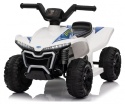 Biały quad elektryczny ATV dla dziecka – przednie ujęcie z nowoczesnymi światłami LED