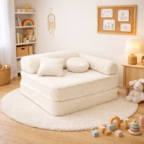 Modułowa sofa piankowa dla dzieci ustawiona w pokoju dziecięcym do zabawy i odpoczynku