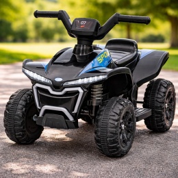 Czarny elektryczny quad dla dzieci w sportowym stylu z szerokimi kołami i światłami LED - zdjęcie kwadratowe