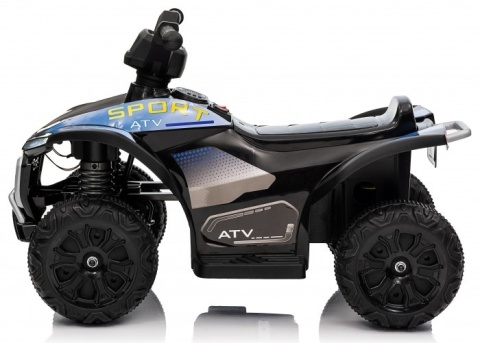 Elektryczny quad dla dzieci czarny – profil boczny sportowego ATV z dużymi kołami i stabilną konstrukcją