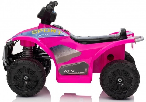 Różowy quad ATV dla dzieci - widok z boku, pojazd na akumulator z szerokimi kołami
