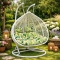Kosz wiszący ogrodowy biały dwuosobowy - fotel kokon z poduszkami do ogrodu i na taras