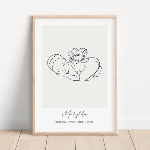 Metryczka dziecka line art z imieniem Matylda