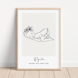 Metryczka dziecka line art z imieniem Rozalia