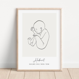 Metryczka dziecka line art z imieniem Hubert