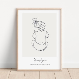 Metryczka dziecka line art z imieniem Faustyna