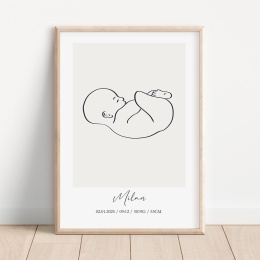 Plakat z metryczką dziecka line art z imieniem Milan