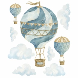 Naklejki na ścianę dla dzieci balony retro - akwarelowe balony i chmury