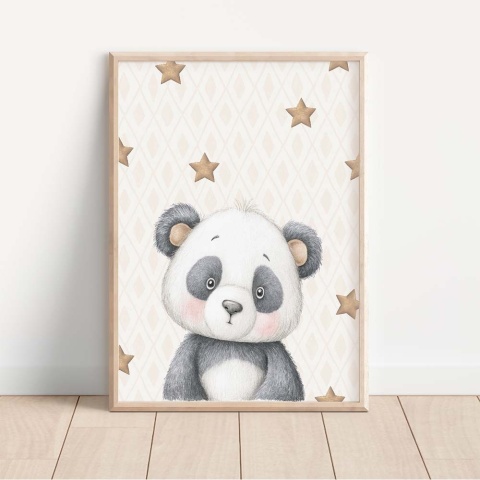 Plakat dla dzieci panda beżowa dekoracja safari do pokoju dziecka