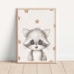 Plakat szop dla dzieci z gwiazdkami, ilustracja w beżowych kolorach do pokoju niemowlaka lub dziecka