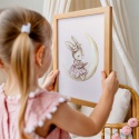 plakat króliczek na księżycu dekoracja ścienna pastelowa do pokoju dziewczynki styl boho