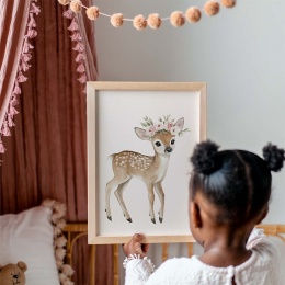 plakat dla dziewczynki sarenka ilustracja boho do pokoju dziecka pastelowa