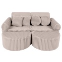 Beżowa sofa modułowa Churros ze sztruksu z pufami i poduszkami
