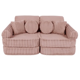 Różowa sofa modułowa dla dziecka z prążkowanego sztruksu Churros z poduszkami