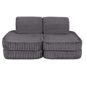 Szara sofa modułowa dla dziecka z miękkiego sztruksu do pokoju dziecięcego