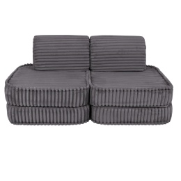 Szara sofa modułowa dla dziecka z miękkiego sztruksu do pokoju dziecięcego