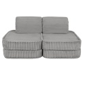 Jasnoszara sofa modułowa dla dziecka z miękkiej tkaniny sztruksowej