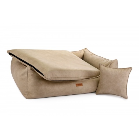Kanapa dla psa w kolorze beige – miękkie legowisko premium z poduszką