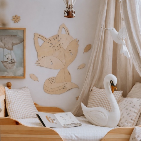 Drewniana dekoracja ścienna lisek do pokoju dziecka w stylu boho i skandynawskim