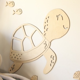 Drewniany żółw na ścianę – dekoracja ocean do pokoju dziecka, naturalna ozdoba w stylu boho i Montessori