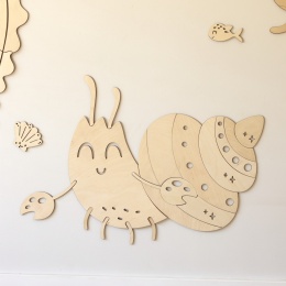 Drewniany ślimak na ścianę – dekoracja do pokoju dziecka z motywem oceanu, naturalna ozdoba w stylu boho Montessori