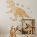 Drewniana dekoracja ścienna dinozaur tyranozaur w pokoju dziecka, naturalna ozdoba z motywem dinozaurów
