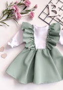 Szałwiowa sukienka dla dziewczynki elegancka stylizacja z falbankami