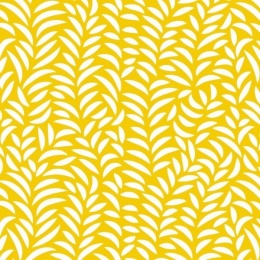 Żółto-biały wzór listków na tkaninie dekoracyjnej z kolekcji SPRING inspirowanej naturą i wiosną.