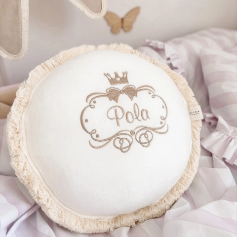 Okrągła poduszka Princess z frędzlami do pokoju dziewczynki