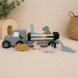 Drewniany jeep z dinozaurami dla dzieci – ciężarówka z figurkami dinozaurów zabawka edukacyjna