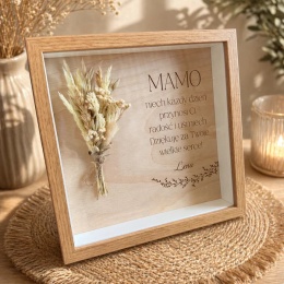 personalizowana ramka 3D dla mamy z suszonymi kwiatami w drewnianej ramie styl boho prezent dla mamy