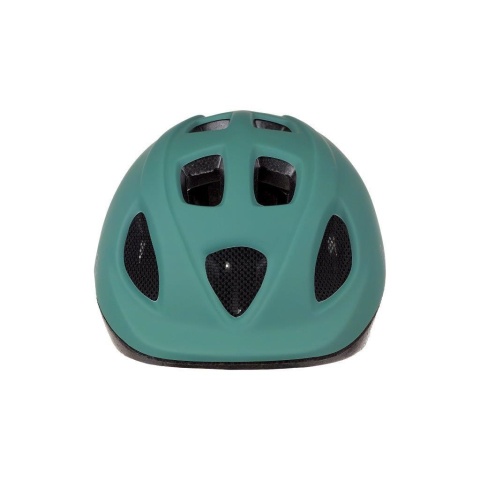 Kask dziecięcy Bobike GO w kolorze zielonym – widok z przodu z otworami wentylacyjnymi